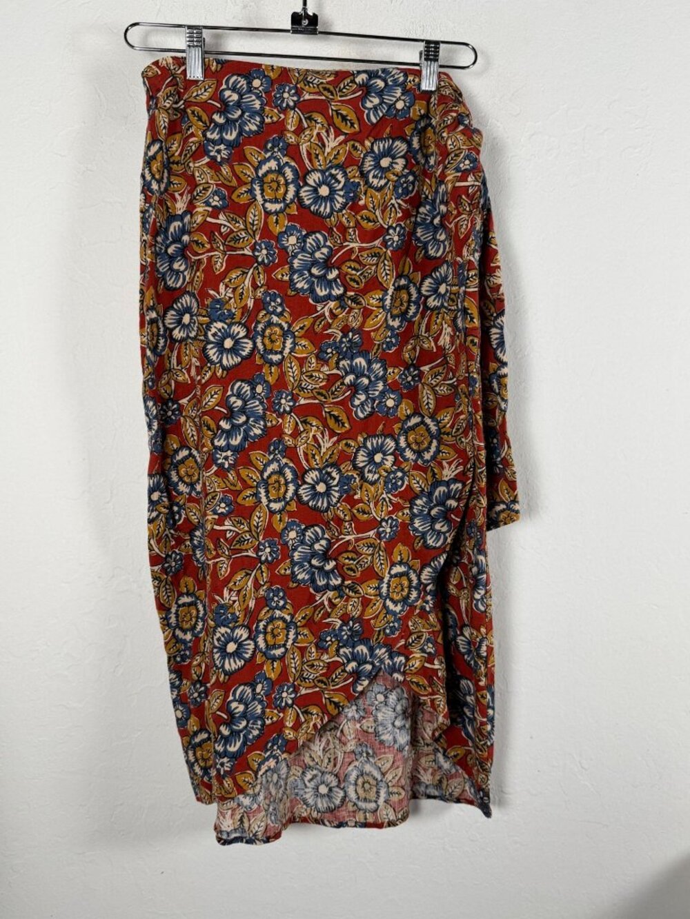 Faherty Pacifica Linen Wrap Skirt Small Red Desert Bloom Floral Midi Boho Casual